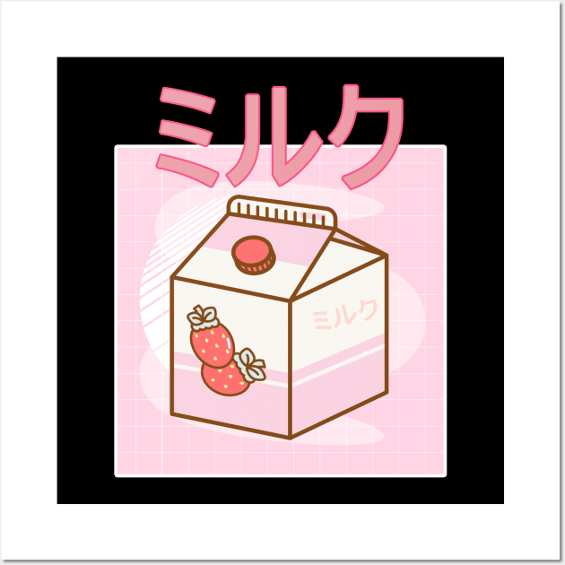 Japanese Aesthetics Kawaii Strawberry Milk Shake Wall Art by kevenwal